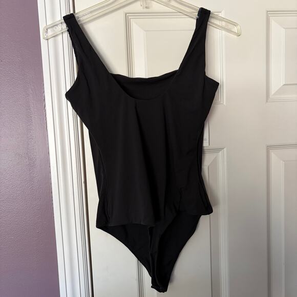 Quince NWT Second Skin Black Body Suit Size Large Square Neck Tank Thong - Picture 6 of 8